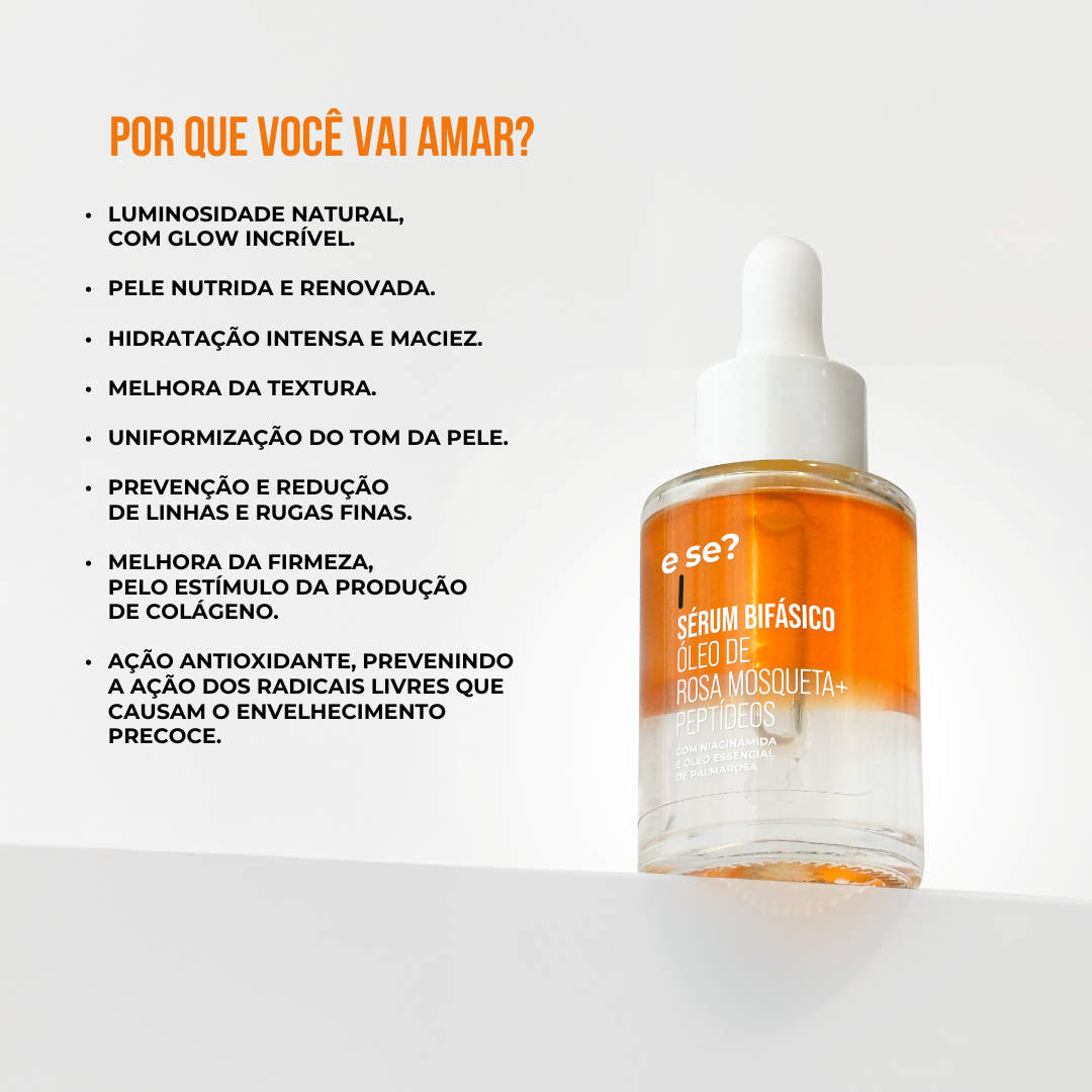 Sérum Bifásico - Óleo de rosa mosqueta + Peptídeos com Niacinamida - 32ml