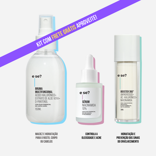 Kit para Hidratação da Pele - Bruma Multifuncional 150ml + Sérum Niacinamida 30ml + Booster 360º 30ml