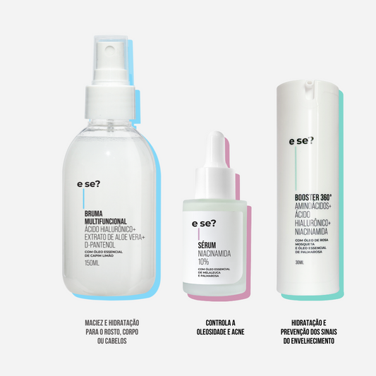 Kit para Hidratação da Pele - Bruma Multifuncional 150ml + Sérum Niacinamida 30ml + Booster 360º 30ml