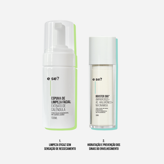 Kit Limpeza e Hidratação - Espuma de Limpeza Facial 100ml + Hidratante Booster 360º 30ml