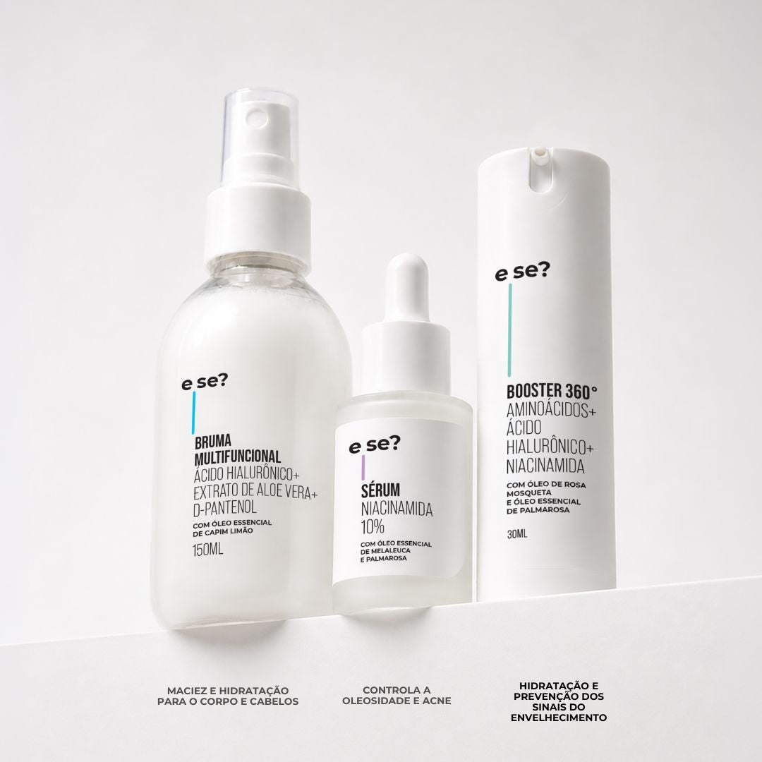 Kit para Hidratação da Pele - Bruma Multifuncional 150ml + Sérum Niacinamida 30ml + Booster 360º 30ml