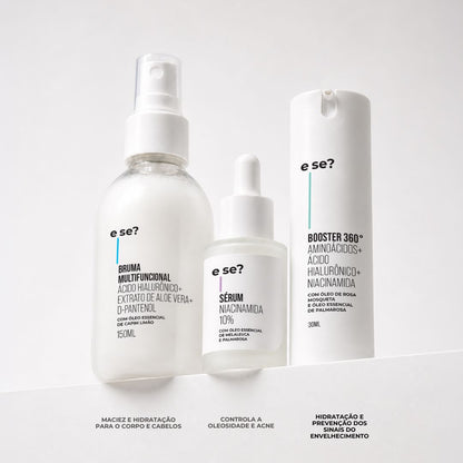 Kit para Hidratação da Pele - Bruma Multifuncional 150ml + Sérum Niacinamida 30ml + Booster 360º 30ml