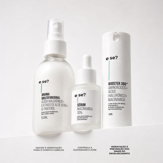 Kit para Hidratação da Pele - Bruma Multifuncional 150ml + Sérum Niacinamida 30ml + Booster 360º 30ml