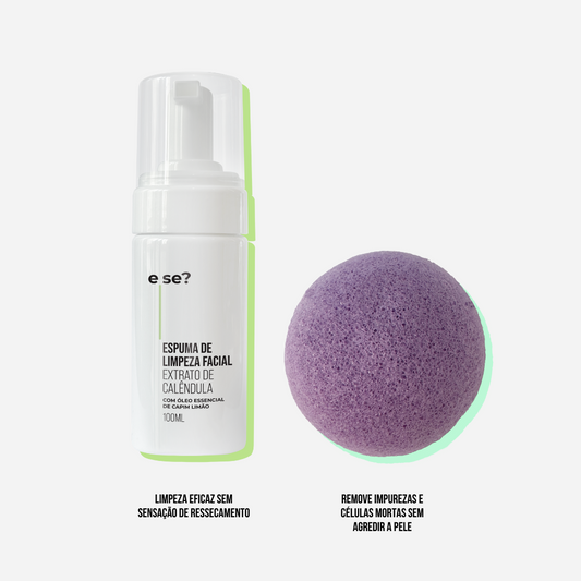 Kit Limpeza Suave - Espuma de limpeza Facial 100ml + Esponja Konjac